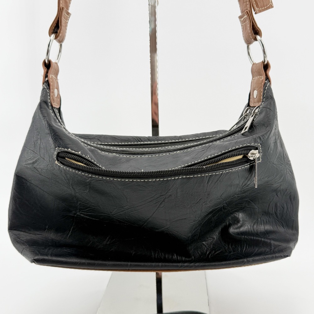 Stone & Co. Leather Crossbody Hobo Bag Black Tan Purse Zip Pocket Travel Neutral - Picture 12 of 15